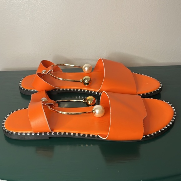 Orange Gold & Peal Bead Ankle Cuff Flat Sandals Size: 42 - Picture 7 of 14